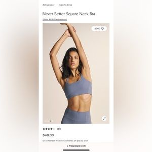 Free People Never Better Square Neck Bra NWT